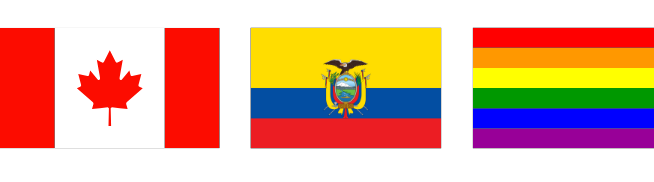 Ecuadorian flag, Canadian flag, and pride flag